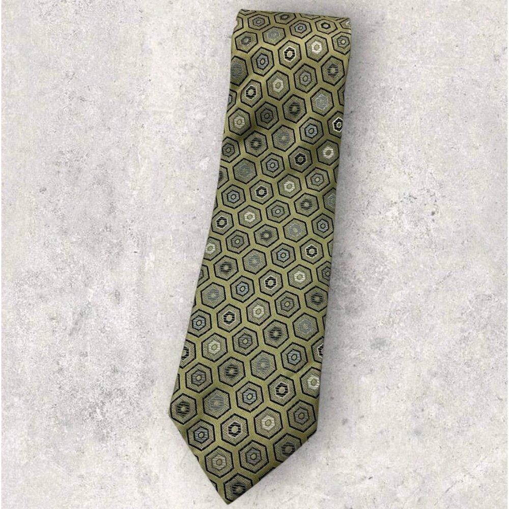ROBERTO VILLINI 7fold Silk Tie Gold Geometric W:3.5" EUC